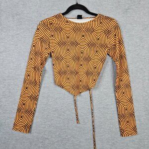 Urban Outfitters Yellow and Brown Tie-back Women's Cropped Top Size M
